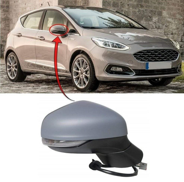 Fits Ford Fiesta Mk8 2017- Door Wing Mirror Electric Heated With Indicator 6 Pins With Primed Cover Driver Side