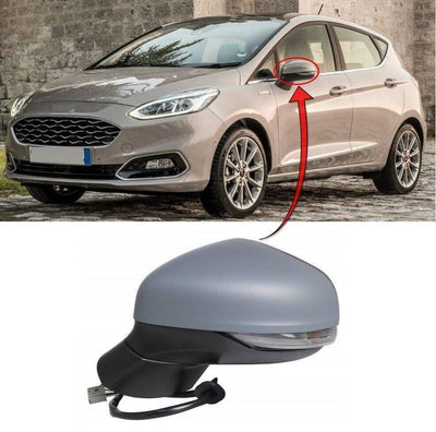 Fits Ford Fiesta Mk8 2017- Door Wing Mirror Electric Heated With Indicator, Power Fold, Puddle Lamp, Bliss 12 Pins With Primed Cover Passenger Side - tradevehicleparts.co.uk