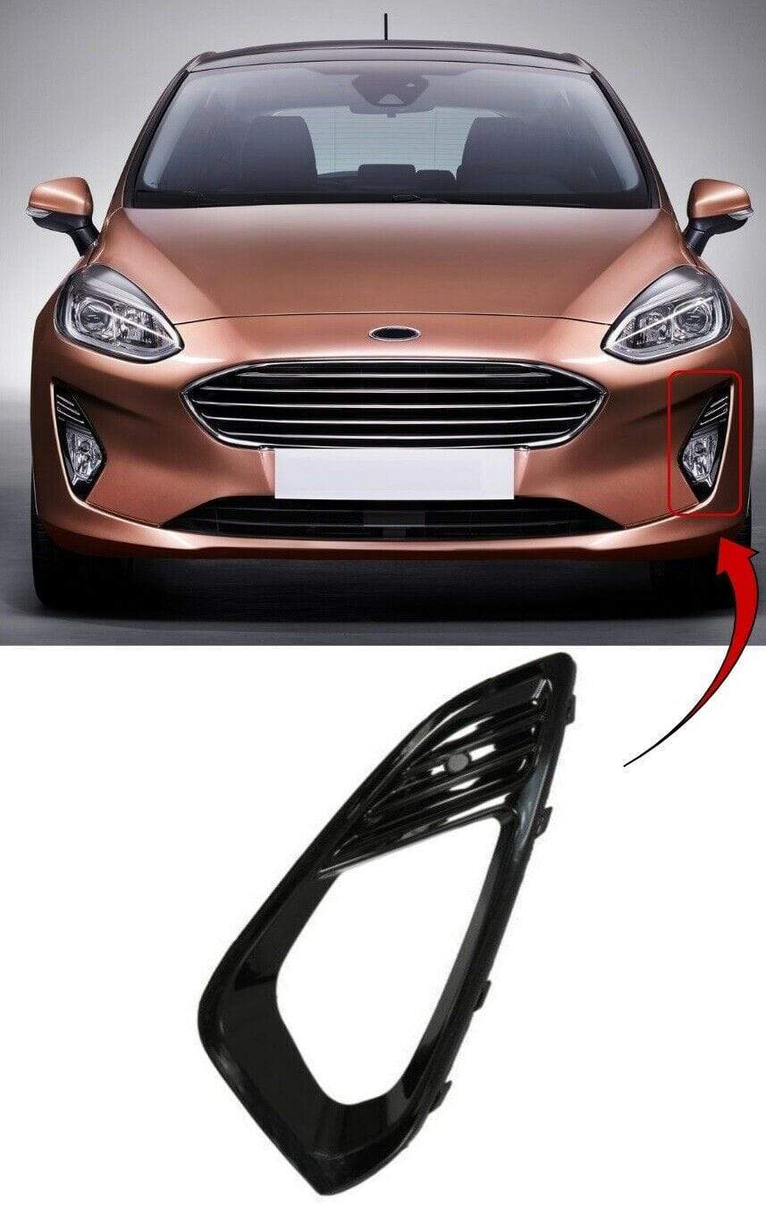 Ford Fiesta Mk8 2017- Front Bumper Fog Grille With Fog Lamp Hole Painted Black Passenger Side