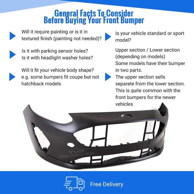 Fits Ford Fiesta Mk8 2017- Front Bumper No Sensor Holes Primed Standard Models - image 4
