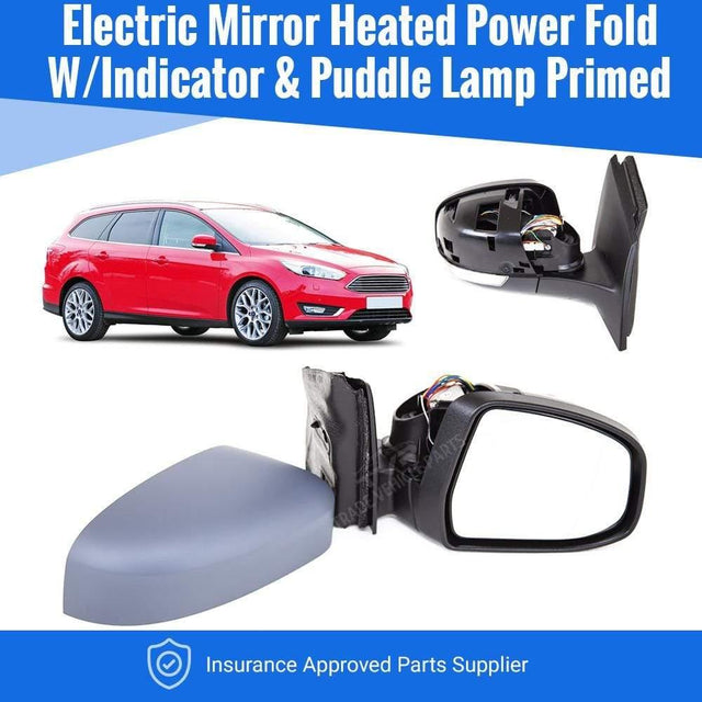 Fits Ford Focus 2011- Door Wing Mirror Heated Electric Power Fold Primed W/Indicator Puddle Lamp Driver Side - image 2