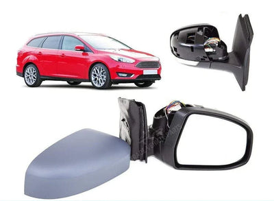 Fits Ford Focus 2011- Door Wing Mirror Heated Electric Power Fold Primed W/Indicator Puddle Lamp Driver Side - tradevehicleparts.co.uk