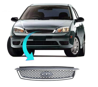 Fits Ford Focus Mk2 2005-2007 Front Top Grille Silver With Chrome Frame - tradevehicleparts.co.uk