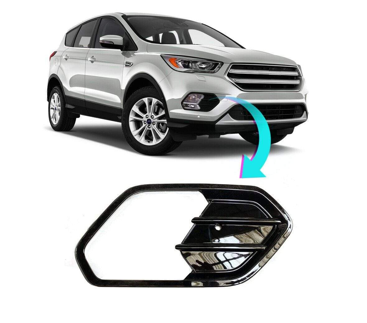 Ford Kuga 2016- Front Bumper Fog Grille With Fog Hole Gloss Black Driver Side