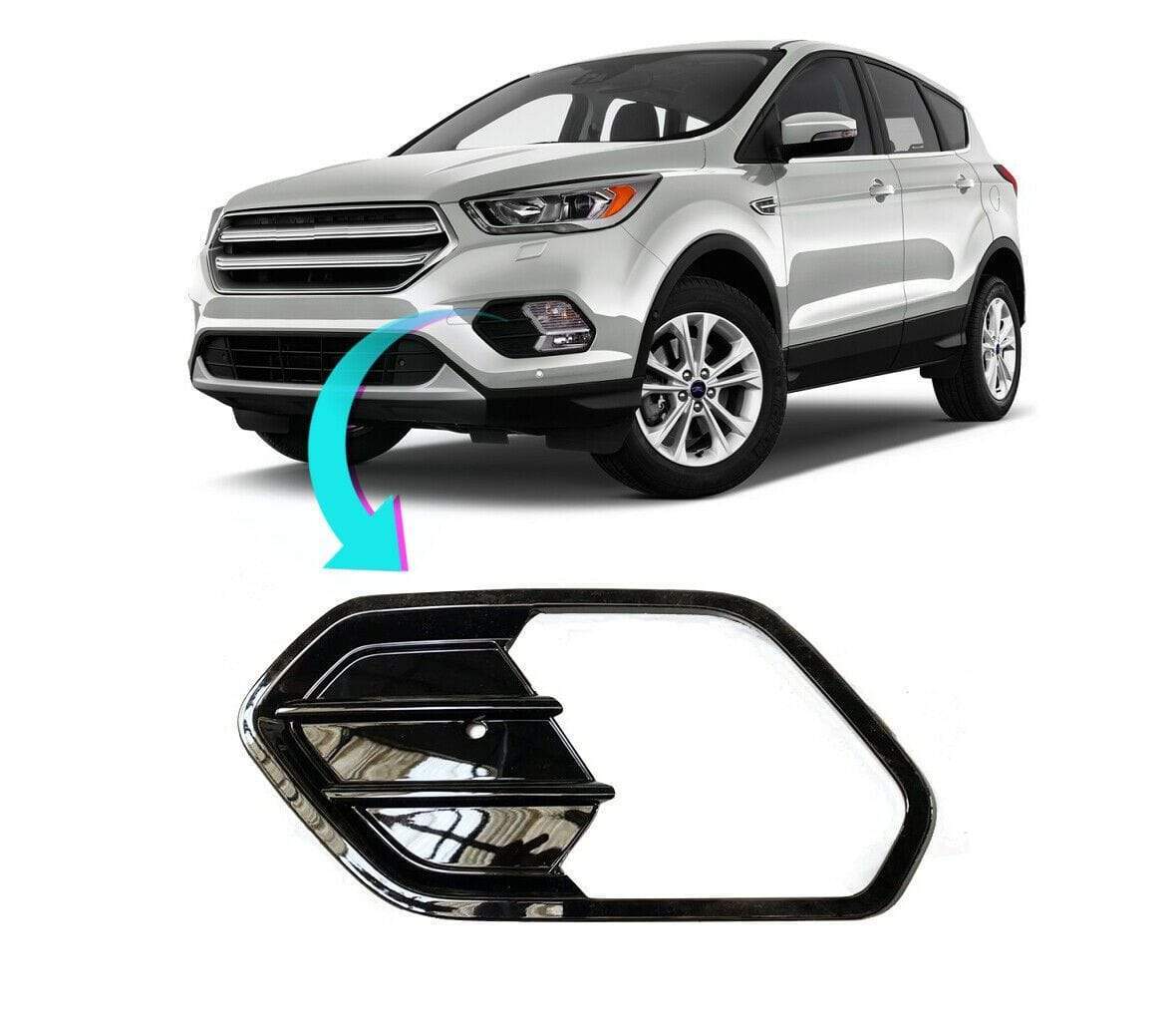 Ford Kuga 2016- Front Bumper Fog Grille With Fog Hole Gloss Black Passenger Side