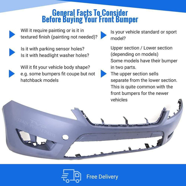 Fits Ford Mondeo 2007-2010 Front Bumper Primed No Wash Jet Or Sensor Holes-No Spoiler - image 3