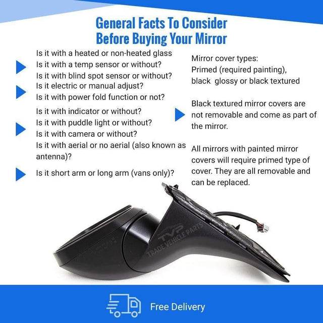 Fits Ford Transit Connect 2014-2018 Door Wing Mirror Electric Heated Primed Passenger Side - image 4