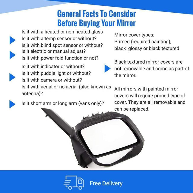 Fits Ford Transit Connect 2014- Door Wing Mirror Manual Textured Driver Side - image 4