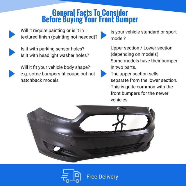 Fits Ford Transit Courier 2014-2018 Front Bumper With Fog Holes Not Primed - image 3