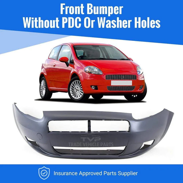 Fits Fiat Grande Punto 2006-2010 Front Bumper Primed No Pdc Or Washer Holes - image 2