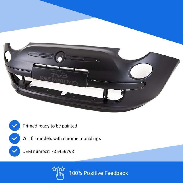 Fits Fiat 500 2008-2015 & 500C 2009-2014 Front Bumper Primed For Models With Chrome Mouldings No Pdc Or Washer Holes W/O Tow Eye Cover - image 3
