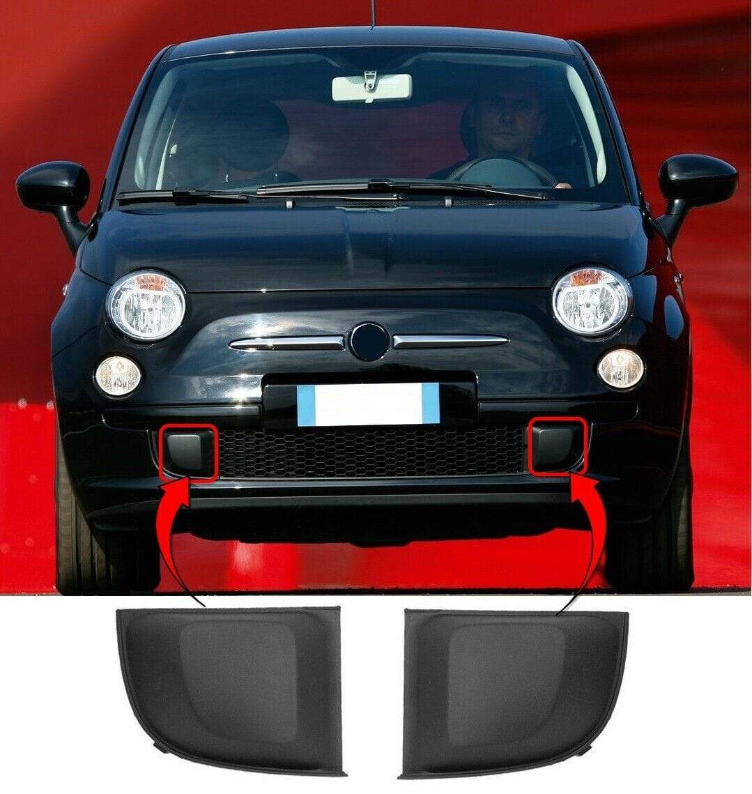FT3010 Fiat 500 2007- Front Bumper Fog Grille Cover Pair Left & Right