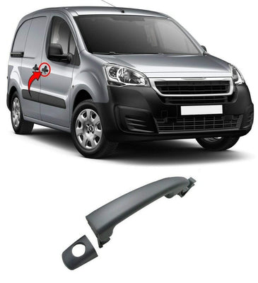 Fits Peugeot Partner 2008- Front Door Handle Outside With Key Hole Primed Driver Side - tradevehicleparts.co.uk