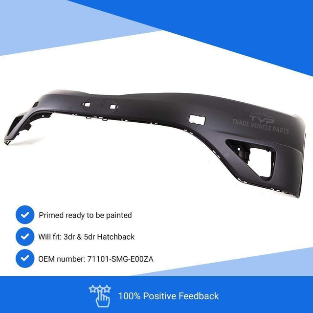 Fits Honda Civic Hatchback 2005-2012 Front Bumper Primed Wo/ Washer Holes - image 3