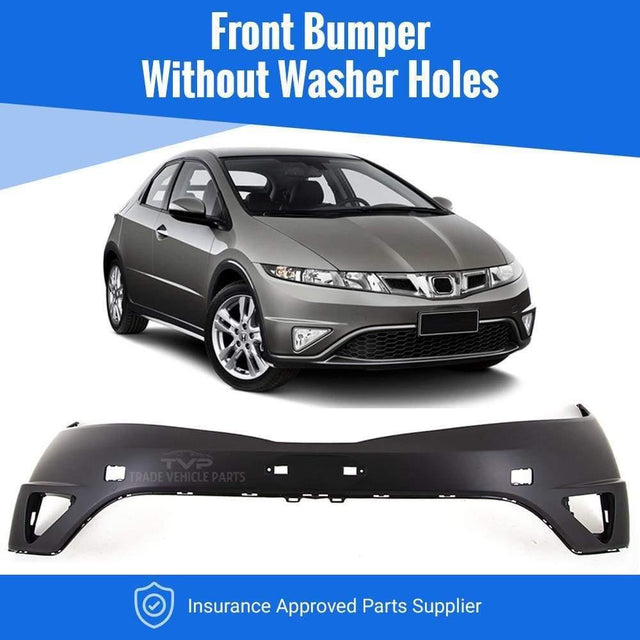 Fits Honda Civic Hatchback 2005-2012 Front Bumper Primed Wo/ Washer Holes - image 2