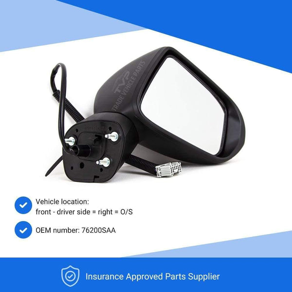 Fits Honda Jazz 2005-2008 Door Mirror Electric Without Power Fold Black 5 Pin Driver Side