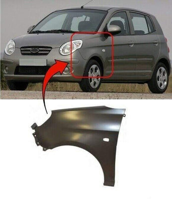 Fits Kia Picanto 2007-2011 Front Wing Primed With Side Lamp Hole Passenger Side - tradevehicleparts.co.uk