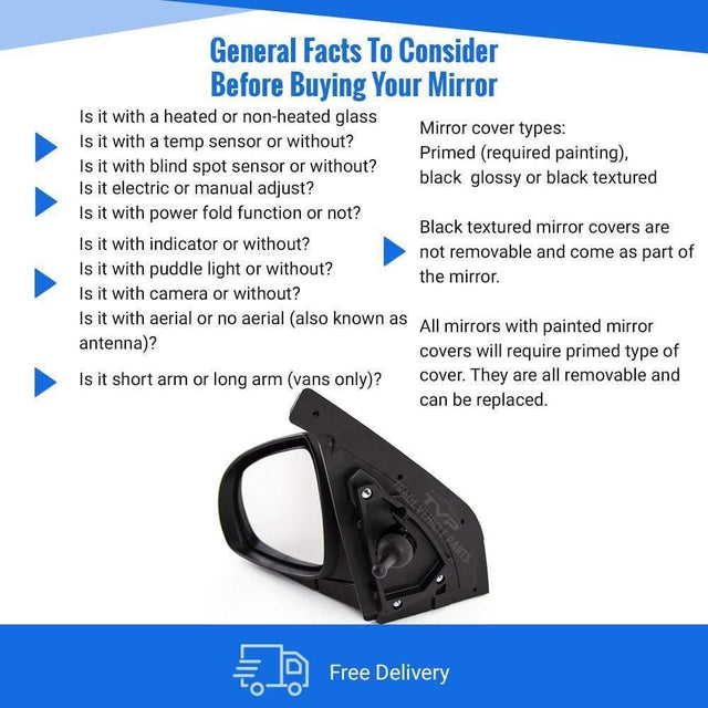 Fits Kia Picanto 2007-2011 Door Wing Mirror Manual Not Primed Passenger Side - image 4