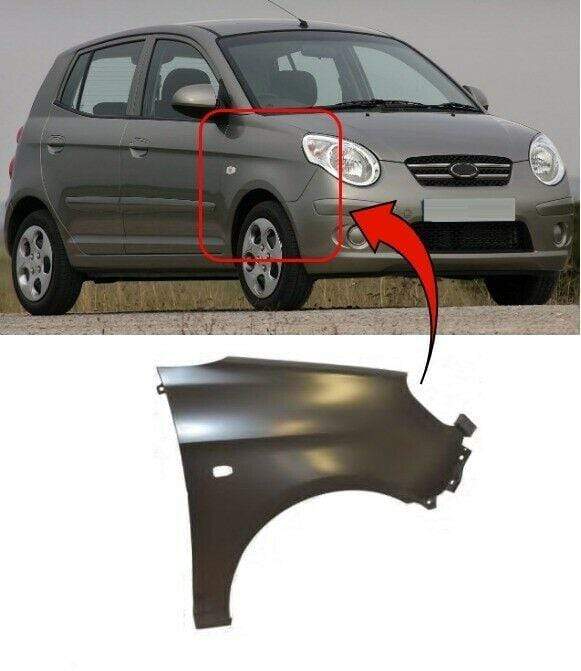 Kia Picanto 2007-2011 Front Wing Primed With Side Lamp Hole Driver Side