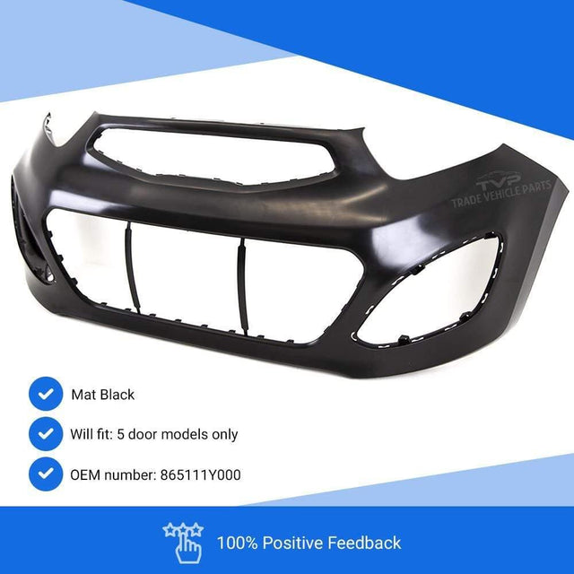 Fits Kia Picanto 2011-2015 Front Bumper No Pdc Or Washer Holes Mat Black Fits 5 Doors Only - image 3