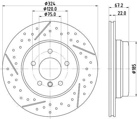 Mintex Brake Discs Rear Drilled Dimples Slotted Vented Set Of 2 MDC2716 324mm - image 3