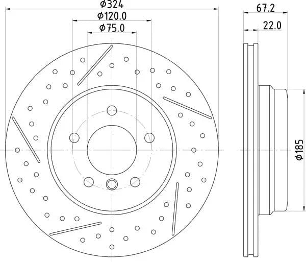 Mintex Brake Discs Rear Drilled Dimples Slotted Vented Set Of 2 MDC2716 324mm - image 4
