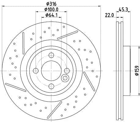 Mintex Brake Discs Front Vented Slotted Perforated Set Of 2 MDC2725 316mm - image 3