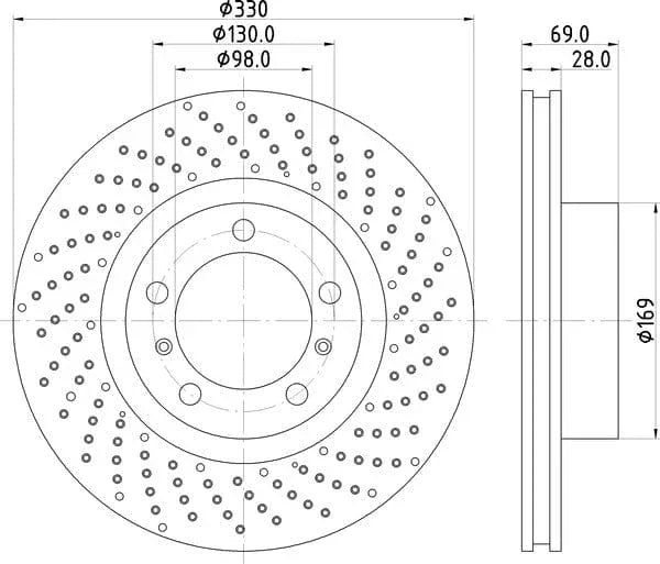 Mintex Brake Discs Front Perforated Vented Right Side MDC2730R 330mm - image 4