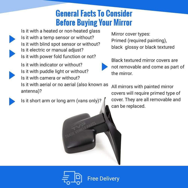 Fits Mercedes Benz Vito (638) 1996-2003 Door Wing Mirror Manual Black Passenger Side - image 3