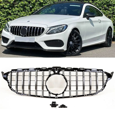 Fits Mercedes C Class W205 2014-2018 Front Bumper Grille Black & Chrome AMG C63 Panamericana GT Style - tradevehicleparts.co.uk