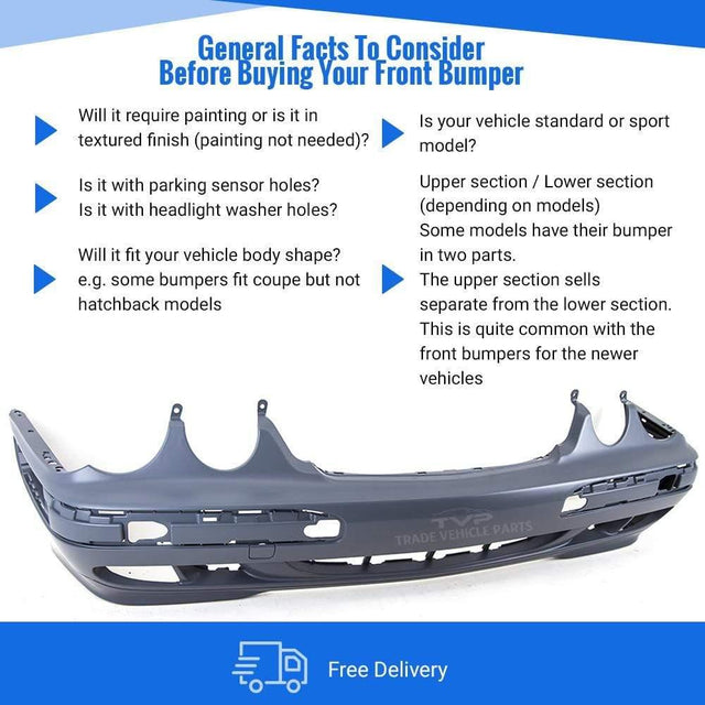 Fits Mercedes E Class W210 S210 1999-2002 Front Bumper Primed Elegance/Avantgarde No Washer Holes - image 3