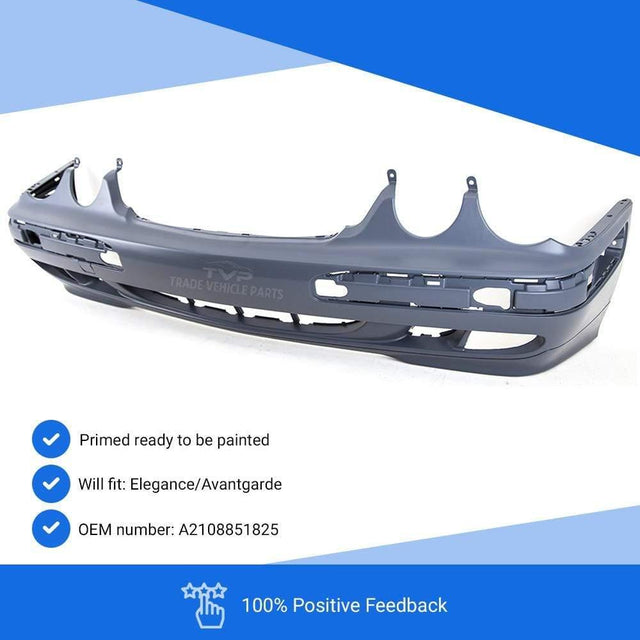 Fits Mercedes E Class W210 S210 1999-2002 Front Bumper Primed Elegance/Avantgarde No Washer Holes - image 2