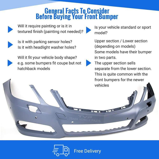 Fits Mercedes E-Class W212 2009-2013 Front Bumper Primed Pdc & Washer Hole Avantgarde - image 3