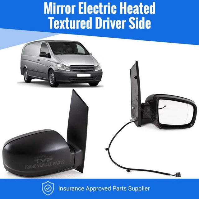 Fits Mercedes Vito 2010-2015 Door Wing Mirror Electrical Heated Textured Driver Side - image 2