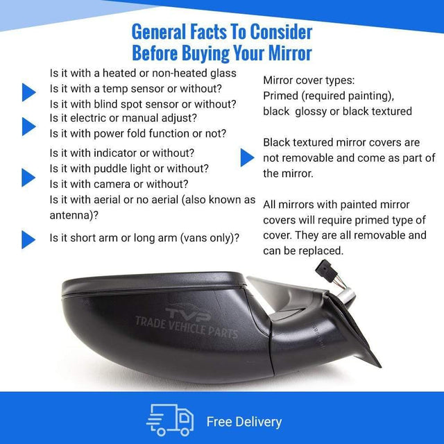 Mercedes Vito W639 Passenger Side Door Mirror – Electric, Heated, Textured Black (2003-2010)