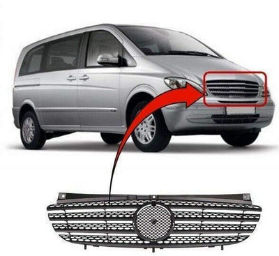 Fits Mercedes Vito W639 2003-2010 Front Grille Centre Main Black - tradevehicleparts.co.uk
