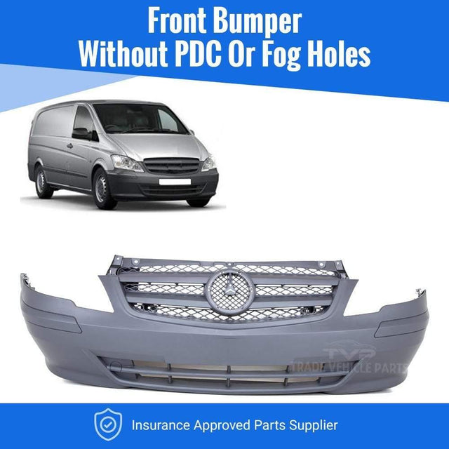 Fits Mercedes Vito W639 2010-2015 Front Bumper Dark Grey Textured No Pdc Or Fog Holes - image 2