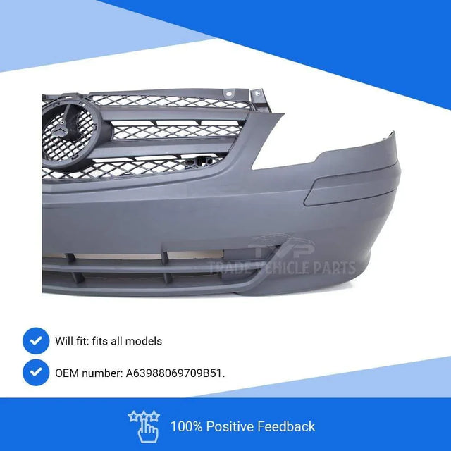Fits Mercedes Vito W639 2010-2015 Front Bumper Dark Grey Textured No Pdc Or Fog Holes - image 3