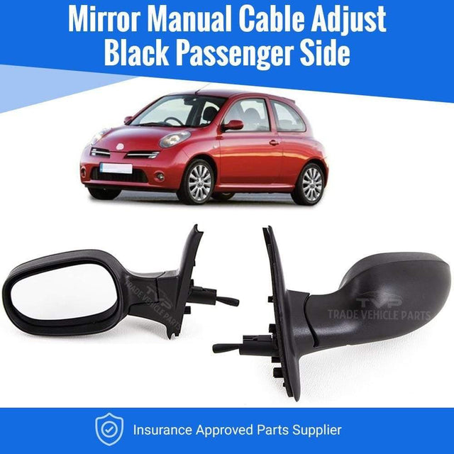 Fits Nissan Micra 2003-2010 Door Wing Mirror Manual Cable Black Passenger Side - image 2