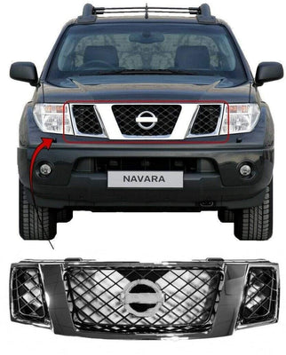 Fits Nissan Navara 2010-2015 Front Main Grille Mat Black With Chrome Moulding - tradevehicleparts.co.uk