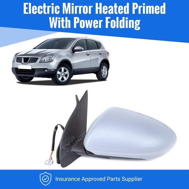 Fits Nissan Qashqai 2007-2013 Door Mirror Heated Electric Primed Left Power Fold - image 3