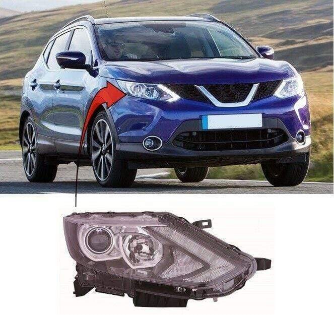 Nissan Qashqai 2014-2017 Headlamp Headlight Halogen W/Drl W/O Motor Black Type Driver Side Not For Tekna Models