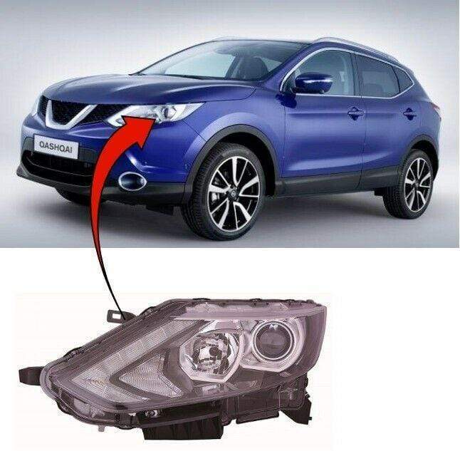 Nissan Qashqai 2014-2017 Headlamp Headlight Halogen W/Drl W/O Motor Black Type Passenger Side Not For Tekna Models