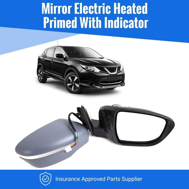 Fits Nissan Qashqai 2014- Door Wing Mirror E/H With Indicator Primed Driver Side - image 2