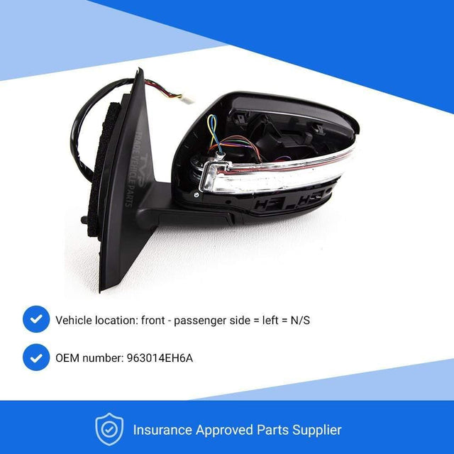 Fits Nissan Qashqai 2014- Door Wing Mirror Electric Heated Power Fold With Indicator Primed Passenger Side - image 2