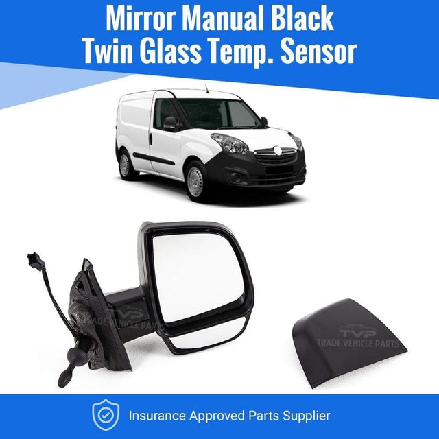 Fits Vauxhall Combo 2012- Door Wing Mirror Manual Black Twin Glass Temp. Sensor Right - image 2