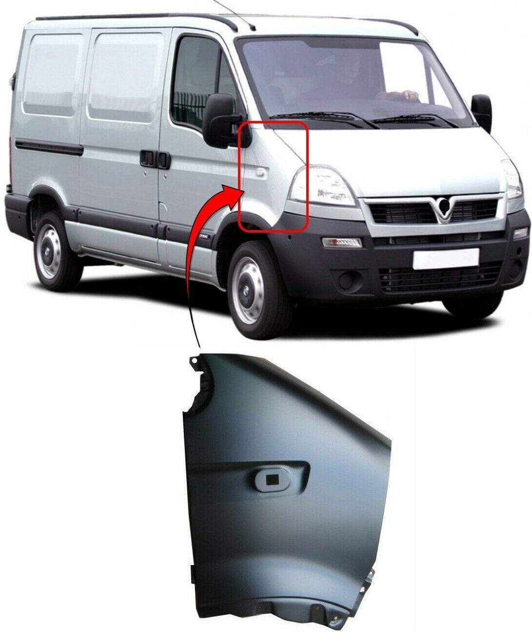 OP5077B Vauxhall Movano 2003-2010 Front Wing With Side Lamp Hole Primed Driver Side