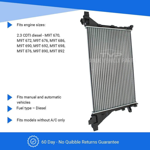 Fits Renault Master 2010- Radiator (2.3 Cdti) (Man/Auto)(Without Ac) - image 3