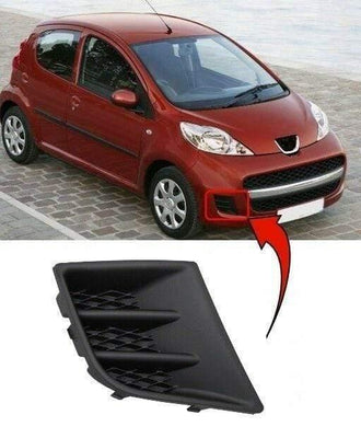 Fits Peugeot 107 2009-2012 Front Bumper Fog Grille No Light Hole Driver Side Mat Black - tradevehicleparts.co.uk