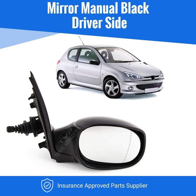 Fits Peugeot 206 1998-2009 Door Wing Mirror Manual Black Driver Side - image 2